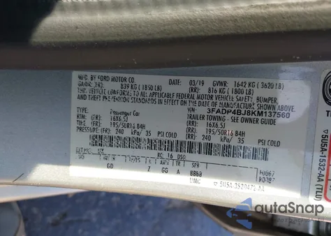 2019 Ford Fiesta Se из США, поврежденный, VIN 3FADP4BJ8KM137560